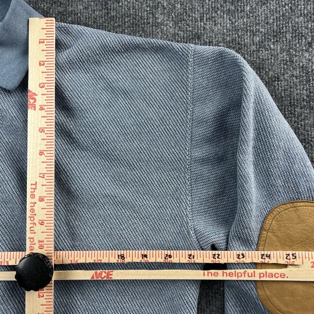 Orvis Men Medium Sweater Leather Elbow Patches Button Up Polo Shirt Pullover - Picture 8 of 11